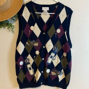 Christopher & Banks Ramie Cotton XL Women’s Argyle Golf Themed Sweater Vest